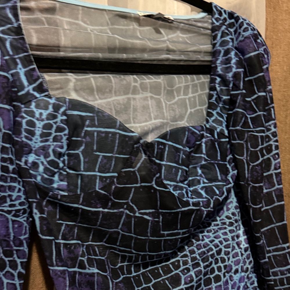 Blue and Black Croc Print Top